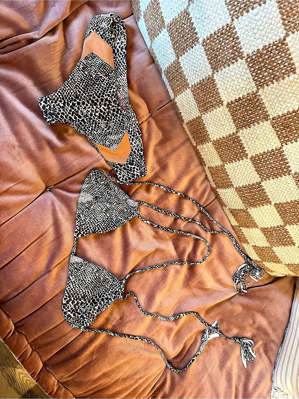 ACACIA Animal Print Bikini top and bottom in Pink & Grey Like New